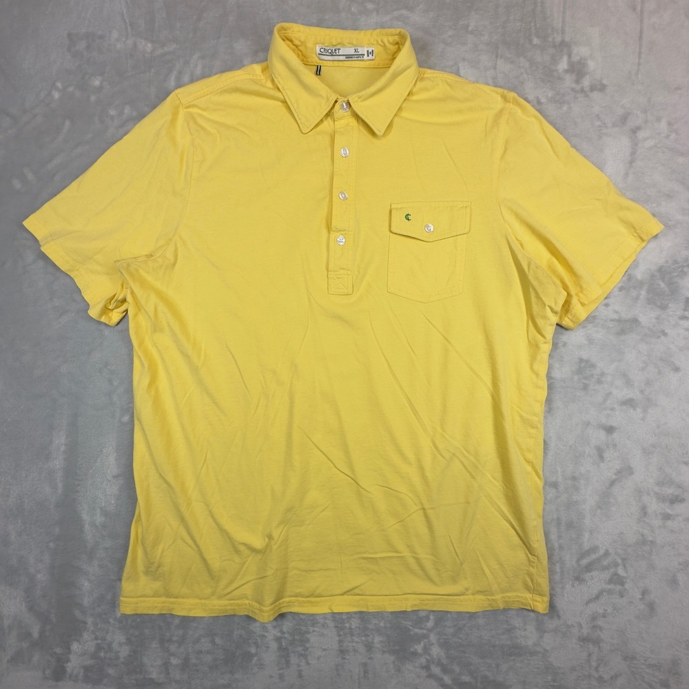 Criquet Polo Shirt Mens XL Yellow Players Shirt Short Sleeve Organic Cotton